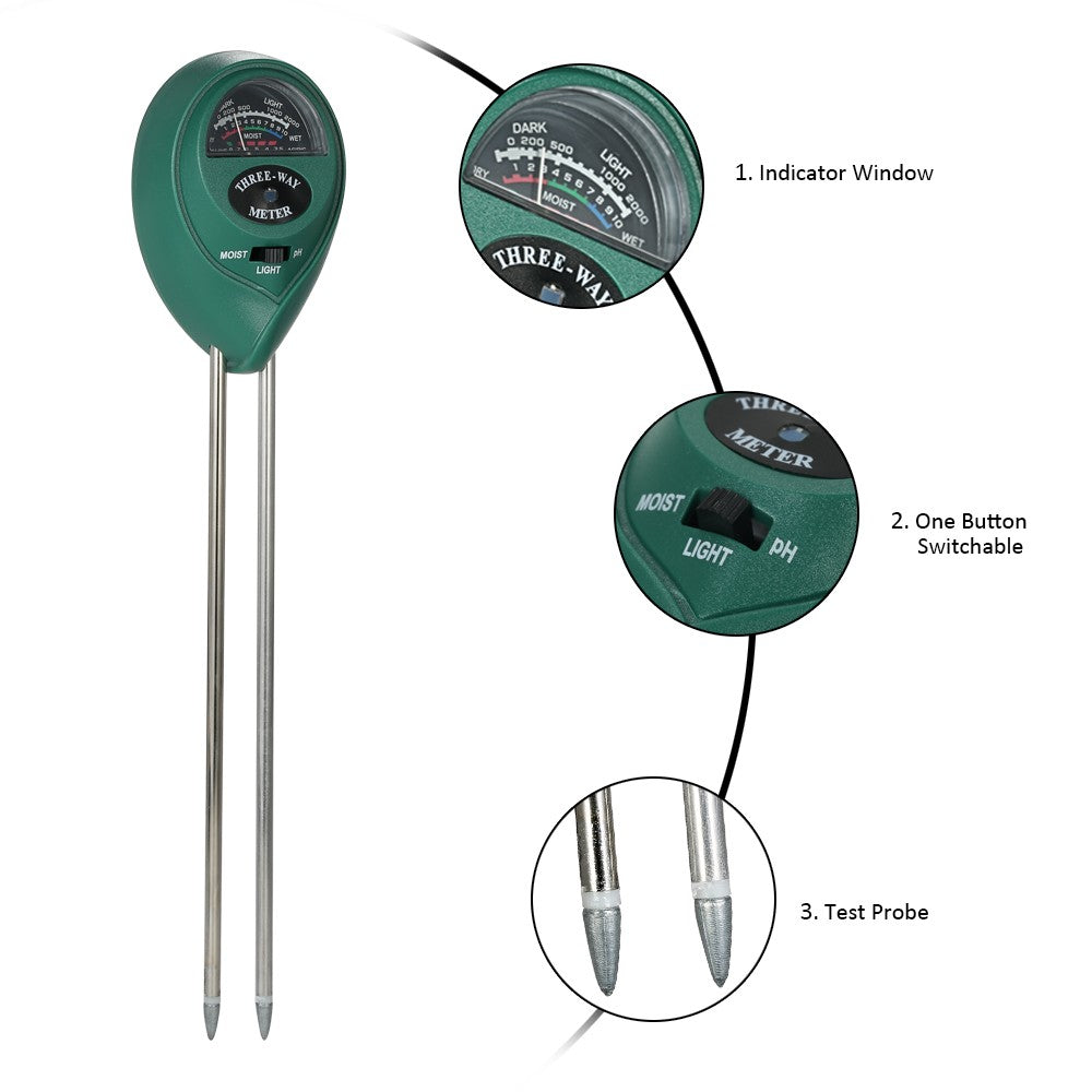 3-in-1 Multifunctional Soil Tester Moisture Meter PH Sunlight Intensity