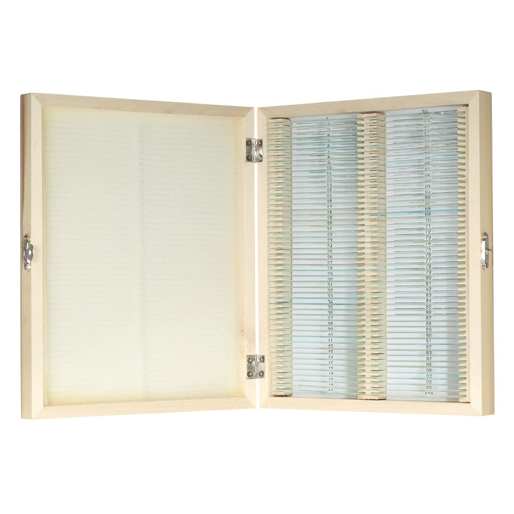 Prepared Microscope Slides Animal Plants Insects Tissues Specimens Set with Wooden Case 100pcs