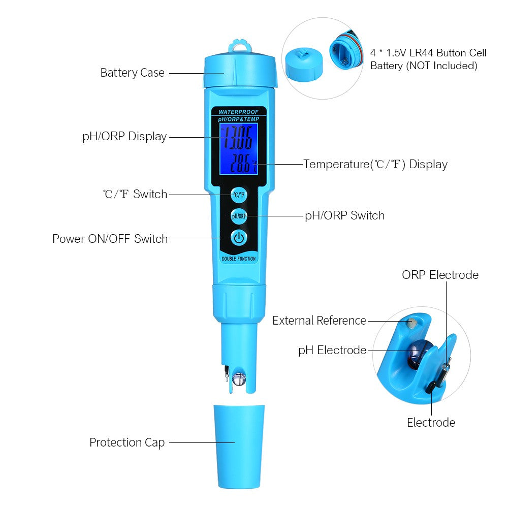 3 in 1 pH/ORP/TEMP Meter Water Detector Multi-function Quality Monitor Tester