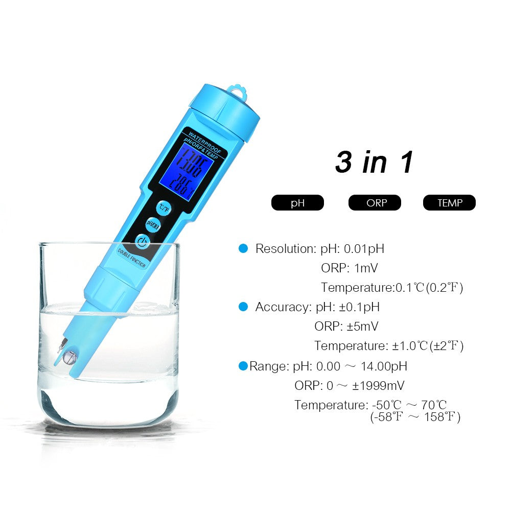 3 in 1 pH/ORP/TEMP Meter Water Detector Multi-function Quality Monitor Tester