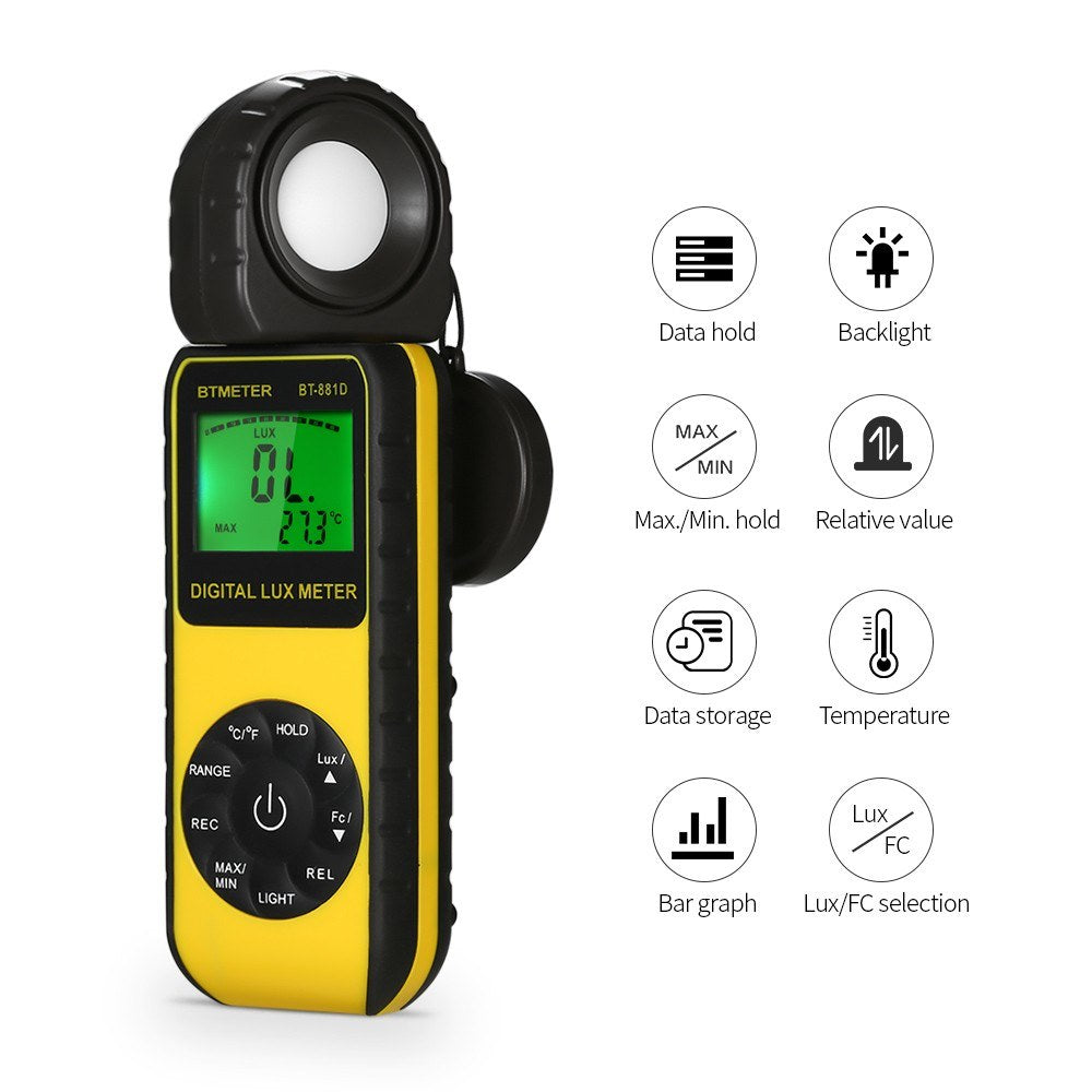 Digital Lux Meter Handheld Luxmeter Lux/FC Luminometer Photometer Measure Tester