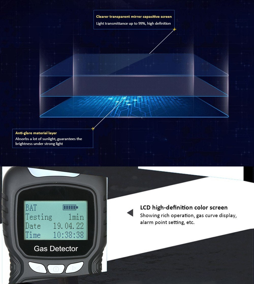 4 in 1 Gas Detector CO Monitor Digital Handheld Toxic Carbon Monoxide Hydrogen Sulfide Tester