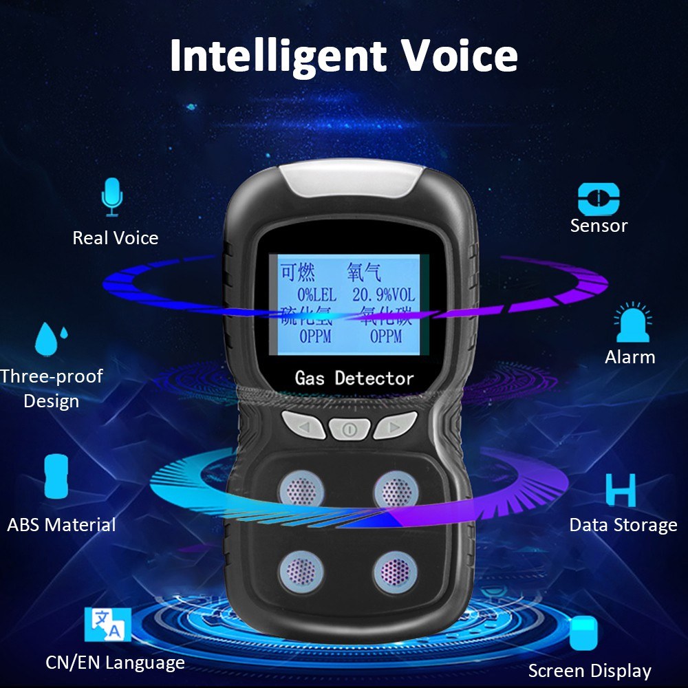 4 in 1 Gas Detector CO Monitor Digital Handheld Toxic Carbon Monoxide Hydrogen Sulfide Tester