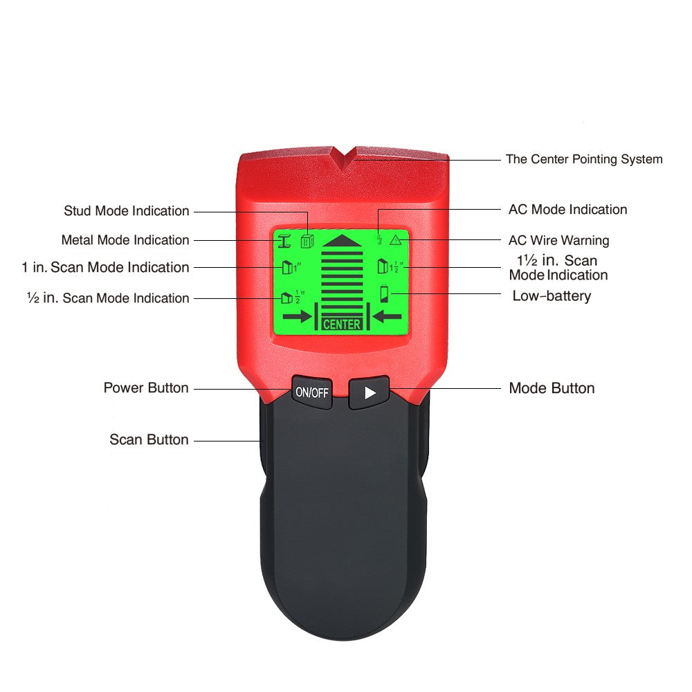 Stud Finder Wall Detector Wood Studs Center Metal and AC Cable Live Wire Scanner Warning Detection