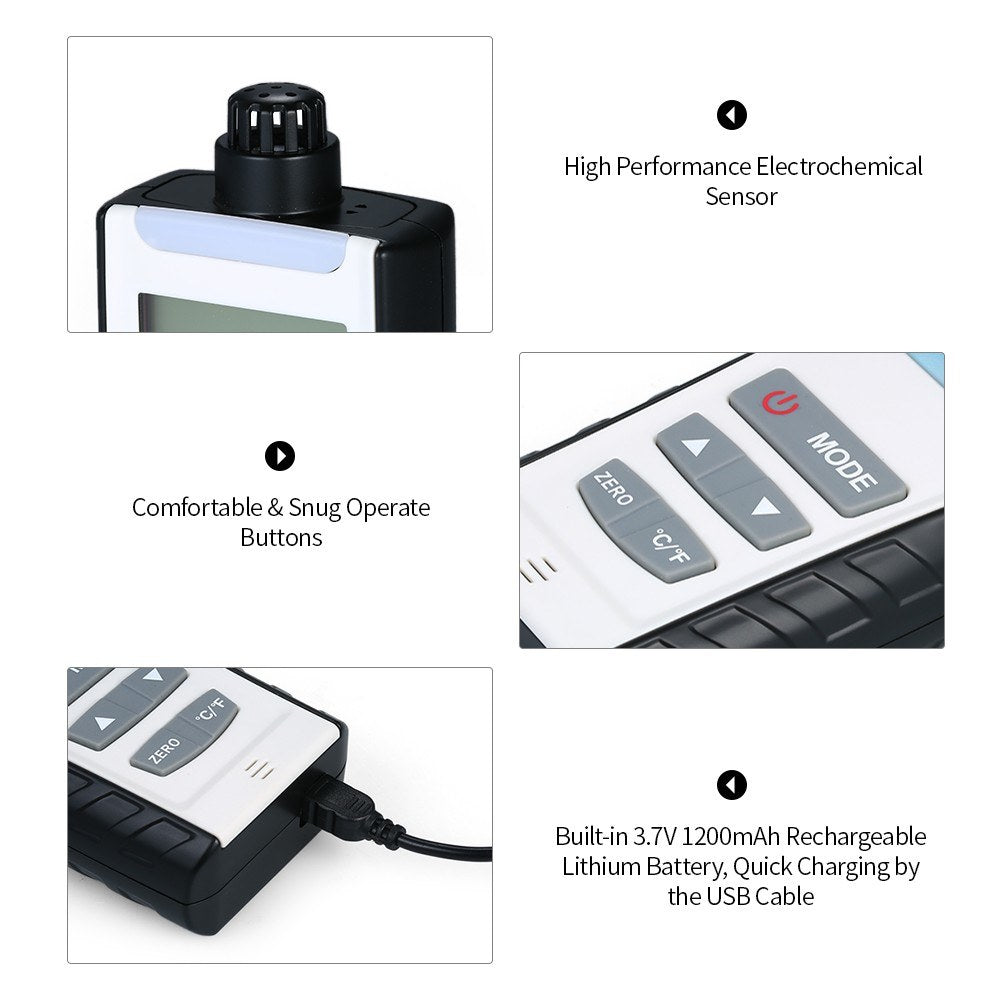 Oxygen Meter Portable Oxygen(O2) Concentration Detector with LCD Display and Sound-light Vibration Alarm