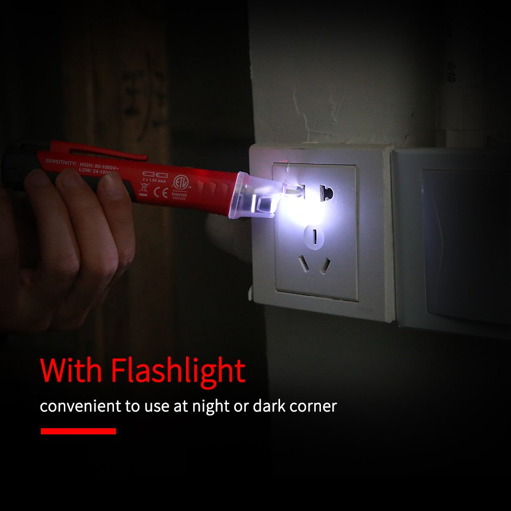 Portable Non-contact AC Voltage Tester Pen Shaped V～Alert Detector with Sound and Light Alarm LED Flashlight