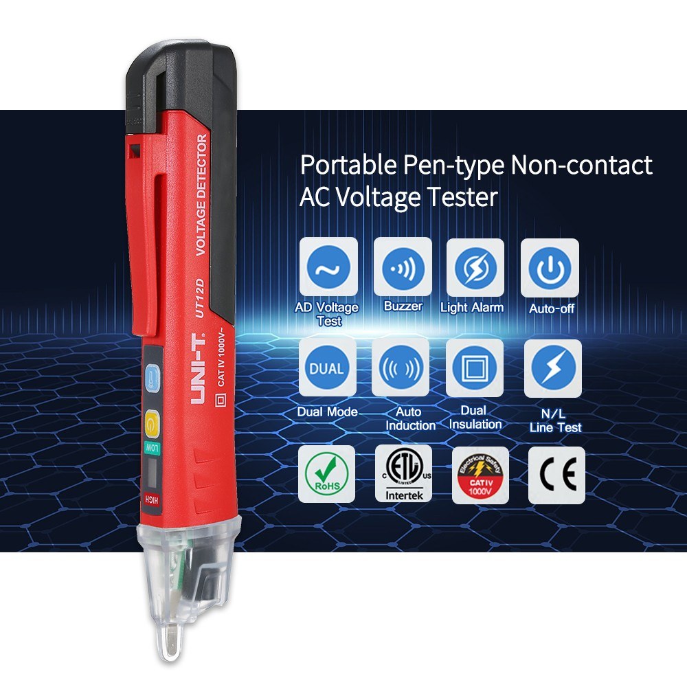 Portable Non-contact AC Voltage Tester Pen Shaped V～Alert Detector with Sound and Light Alarm LED Flashlight