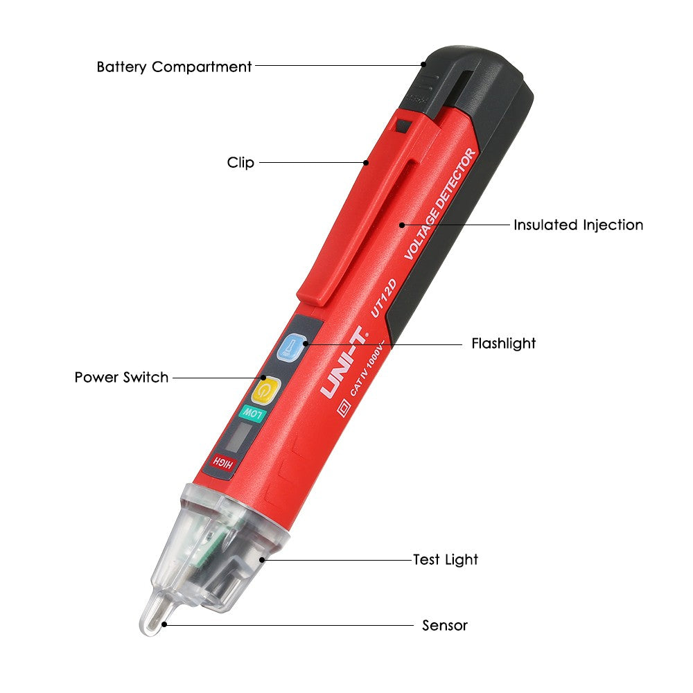 Portable Non-contact AC Voltage Tester Pen Shaped V～Alert Detector with Sound and Light Alarm LED Flashlight