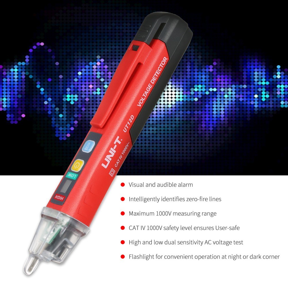 Portable Non-contact AC Voltage Tester Pen Shaped V～Alert Detector with Sound and Light Alarm LED Flashlight