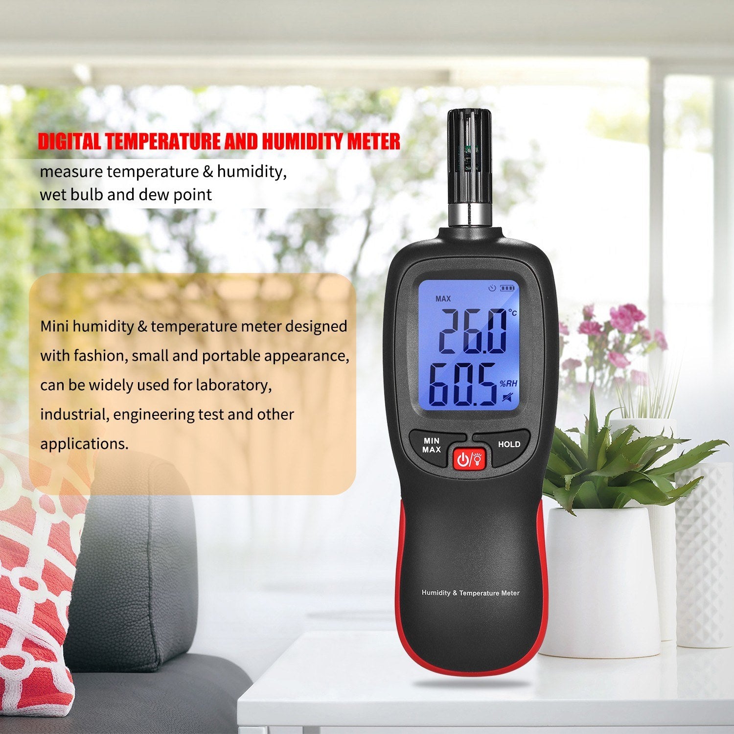 Digital Temperature and Humidity Meter Wet Bulb Dew Point Detector