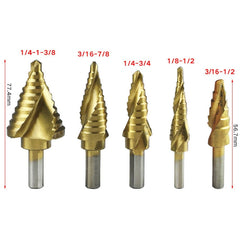 5pcs High Speed Steel Step Drill Bit Set Spiral Groove Round Shank Twist Drills Drilling Tool