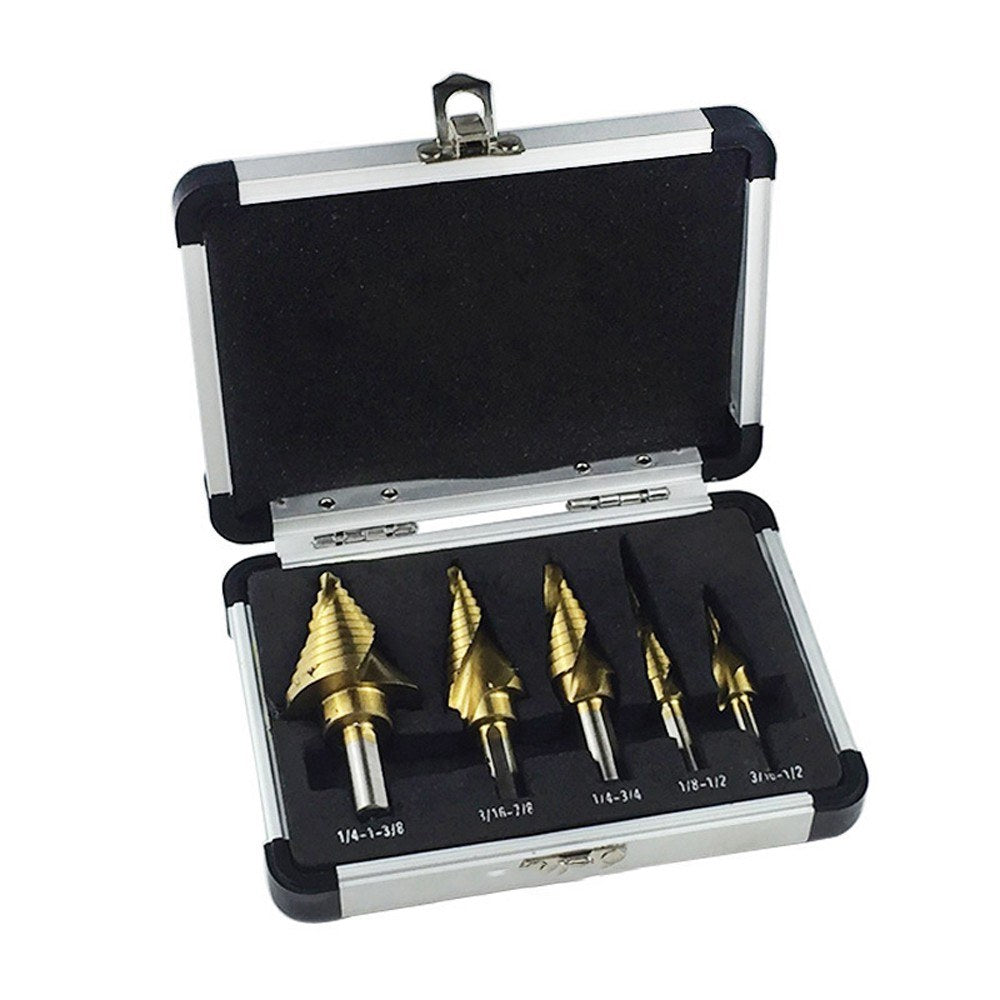 5pcs High Speed Steel Step Drill Bit Set Spiral Groove Round Shank Twist Drills Drilling Tool