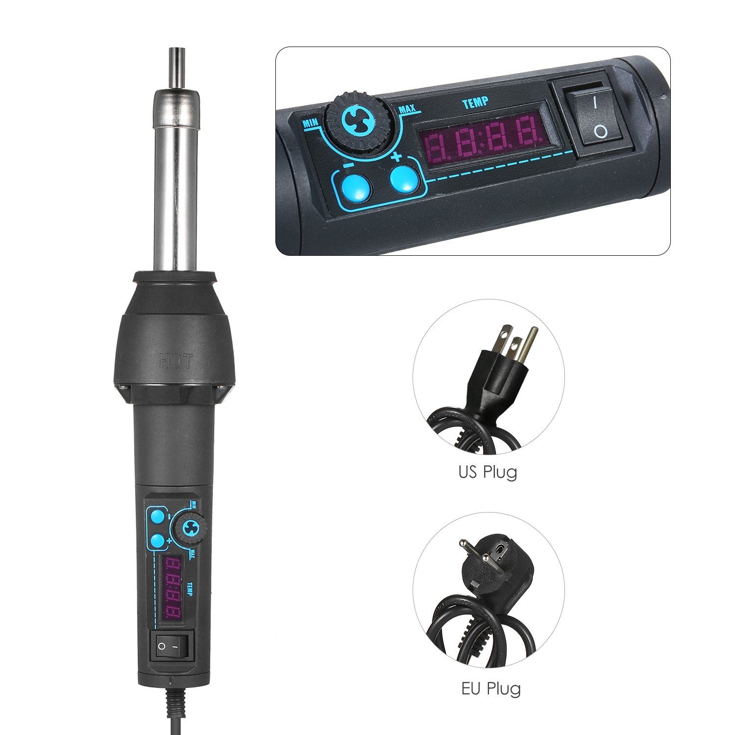 Digital Display Portable Hot Air Gun Heat Handheld Blower Heater Tool with 3 Nozzles
