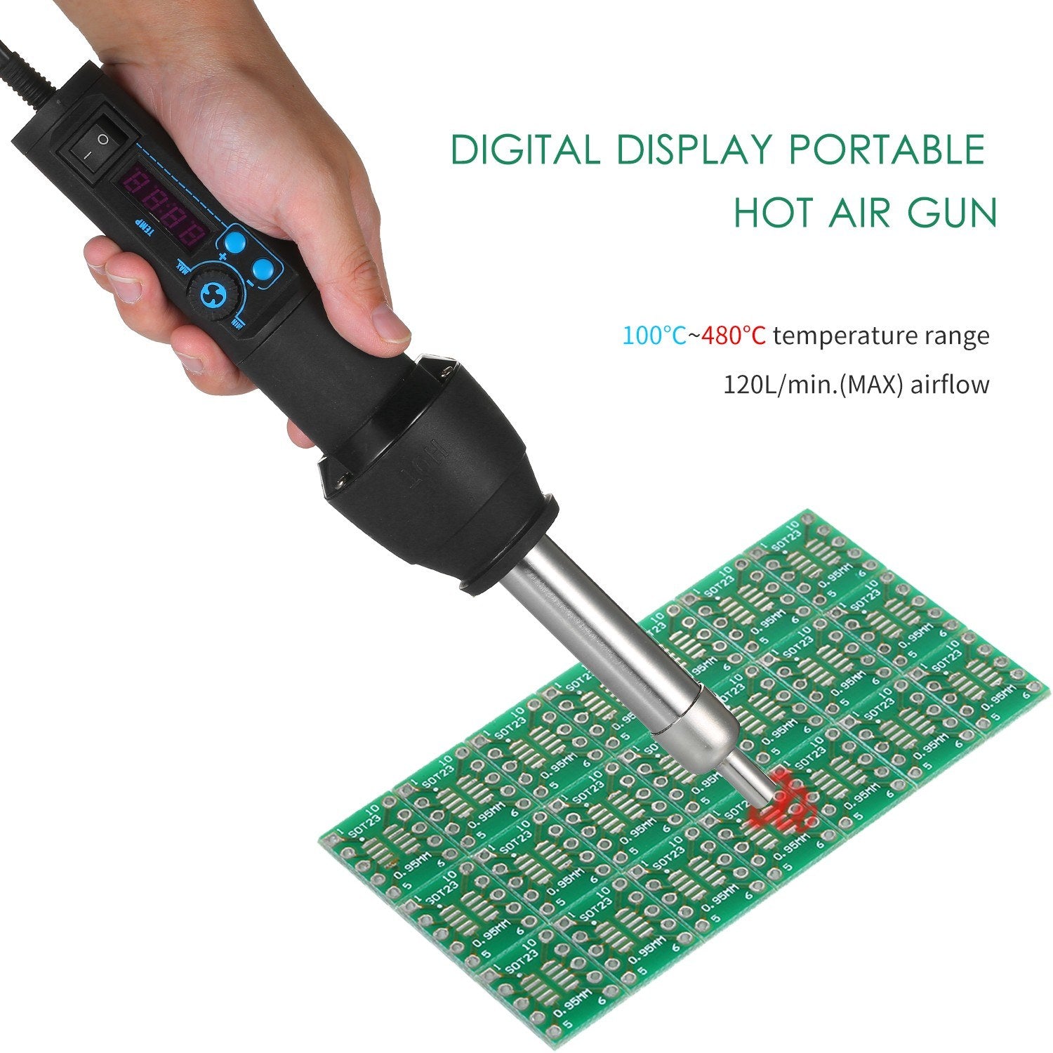 Digital Display Portable Hot Air Gun Heat Handheld Blower Heater Tool with 3 Nozzles