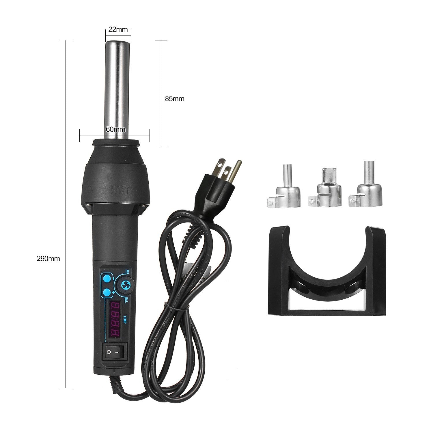 Digital Display Portable Hot Air Gun Heat Handheld Blower Heater Tool with 3 Nozzles