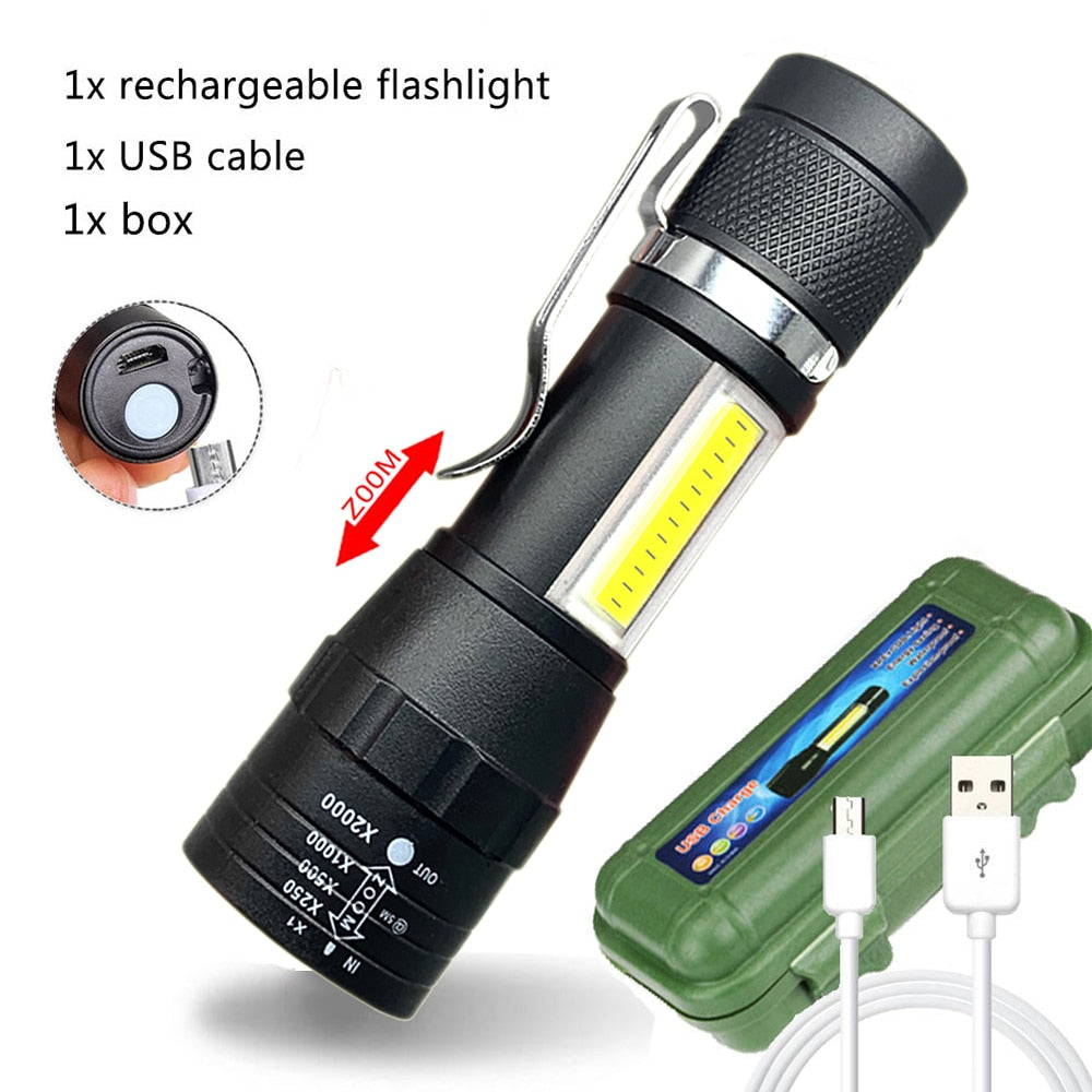 Portable Rechargeable Zoom LED Flashlight Torch Lantern 3 Lighting Modes Camping Light Mini Led