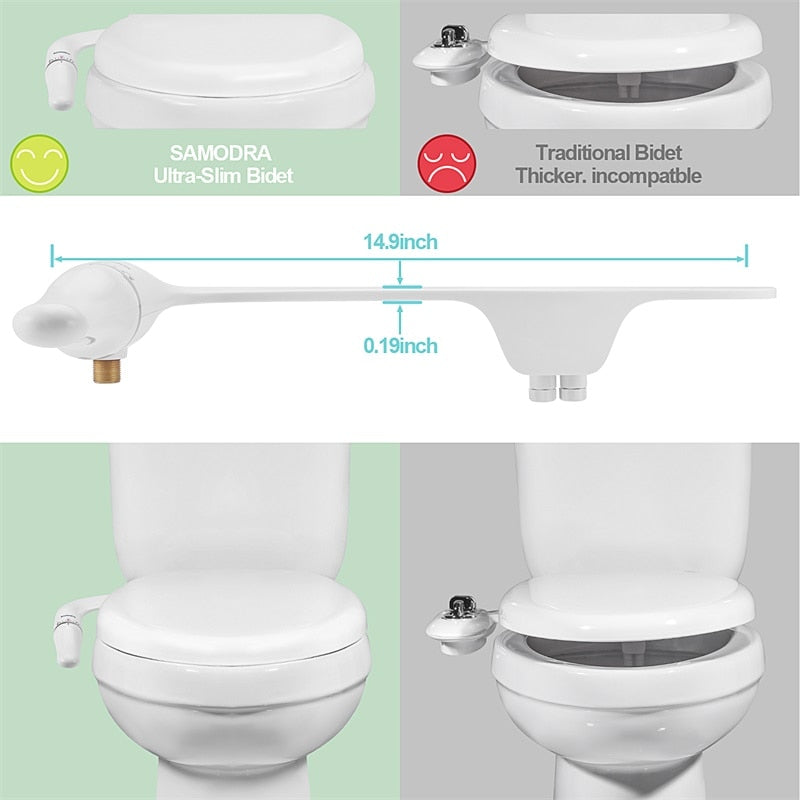 Ultra-Slim Toilet Seat Attachment With Brass Inlet Adjustable Water Pressure