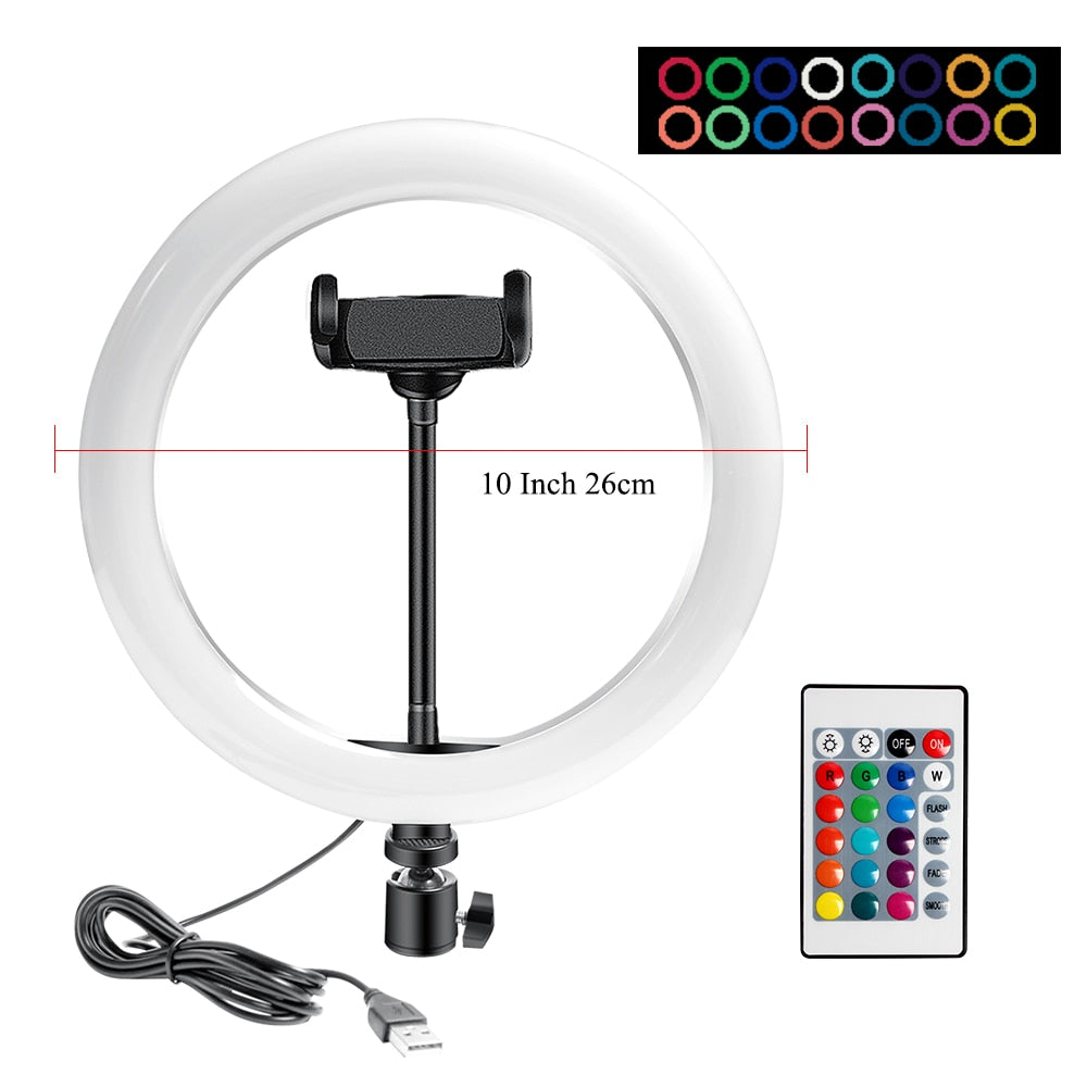 10" RGB Ring Lamp with Tripod Stand and Wireless Remote, 16 Light LED Colors