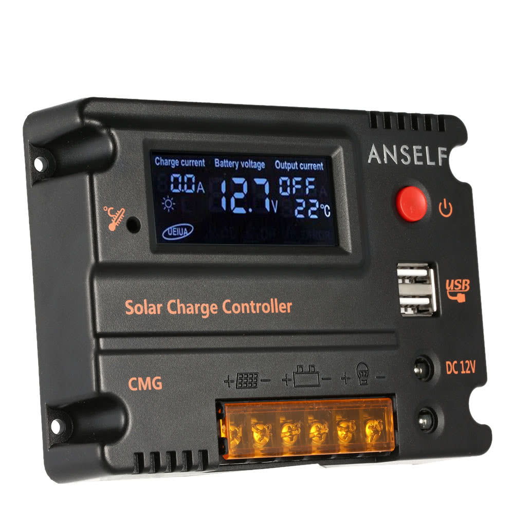 LCD Solar Charge Controller Auto Switch Overload Protection Temperature Compensation