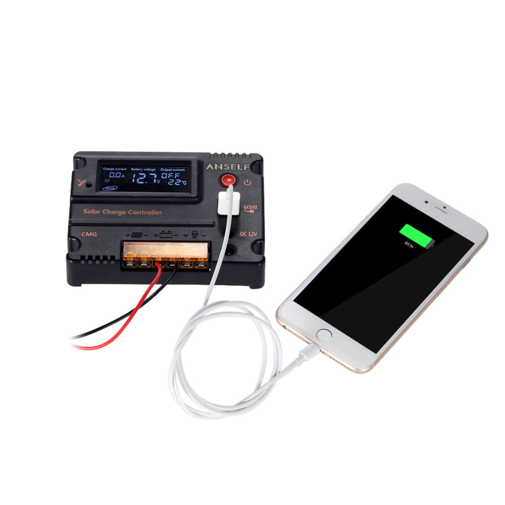 LCD Solar Charge Controller Auto Switch Overload Protection Temperature Compensation