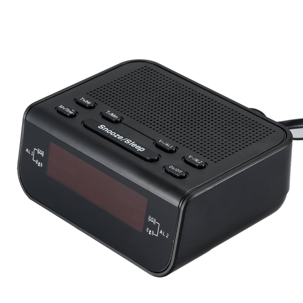 Compact Digital Alarm Clock FM Radio with Dual Alarm Buzzer Snooze Sleep Function