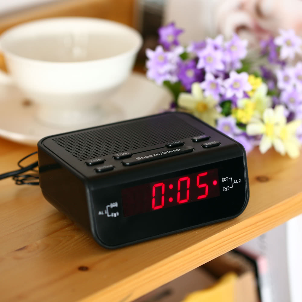 Compact Digital Alarm Clock FM Radio with Dual Alarm Buzzer Snooze Sleep Function