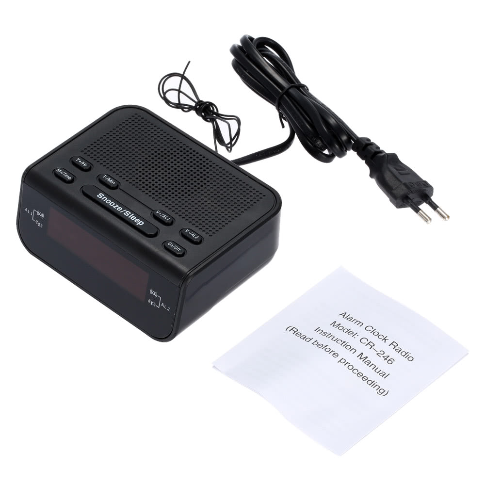 Compact Digital Alarm Clock FM Radio with Dual Alarm Buzzer Snooze Sleep Function