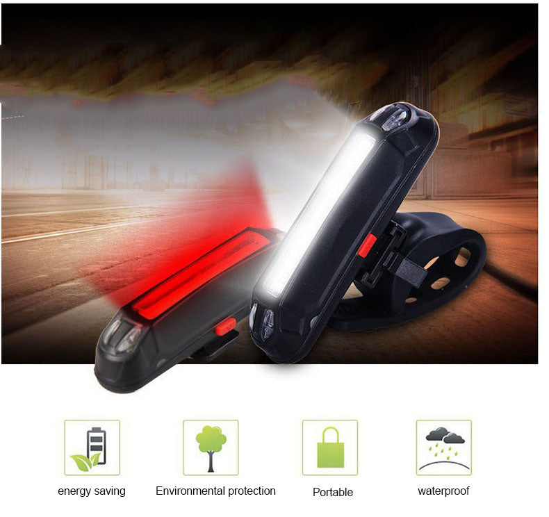 Waterproof Bike Tail 500mAh Rear USB Charging 5 Modes Flashlight With COB Lamp
