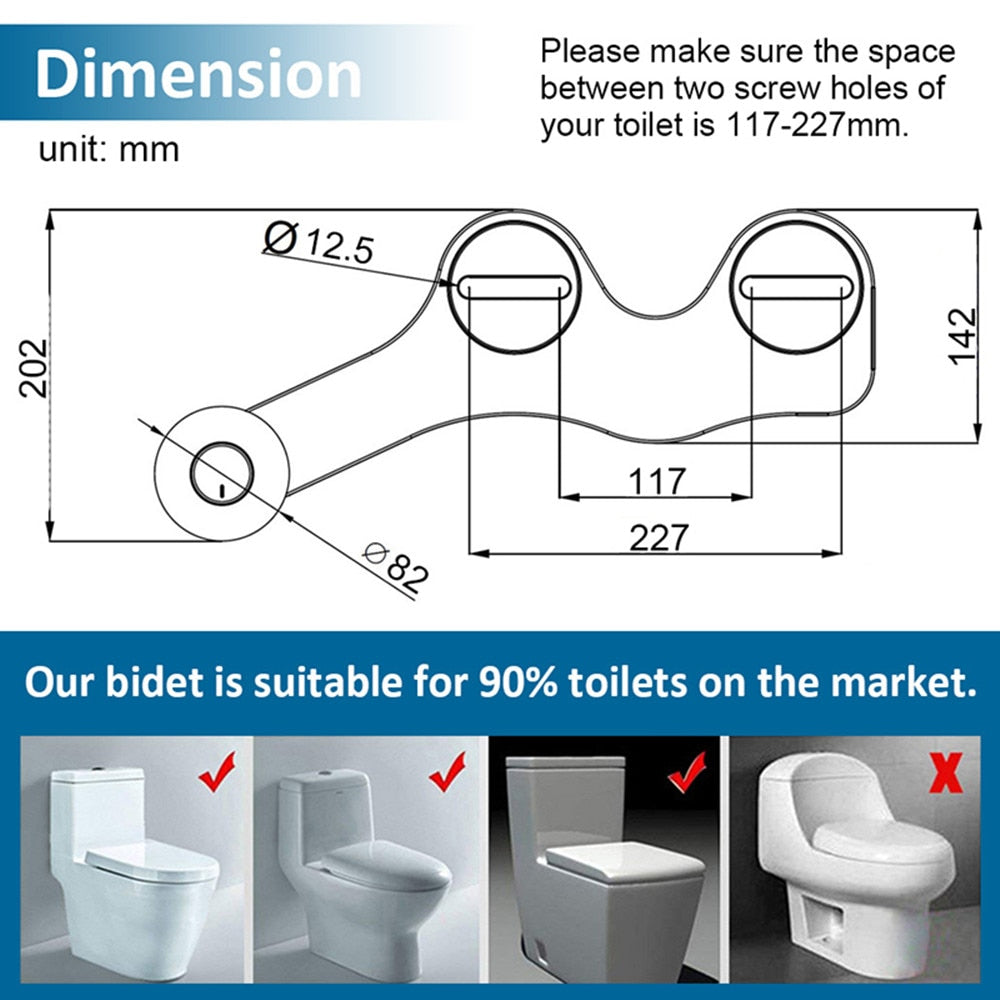 Ultra Thin Non-Electric Bidet Toilet Seat Dual Nozzle Sprayer
