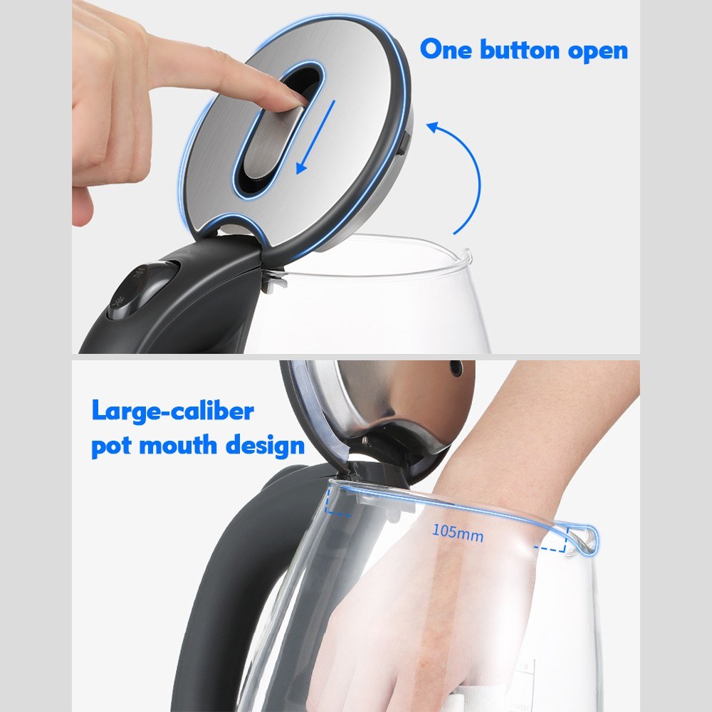 Glass Electric Kettle with Water Level Gauge 1.7 Liters