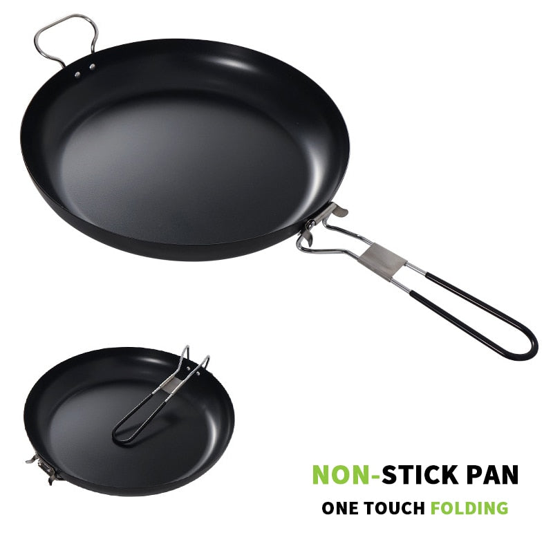 Outdoor Portable Folding Pan Small Frying Pan Camping Picnic Cookware Non-stick Pan Cooking Tableware Camping Utensils
