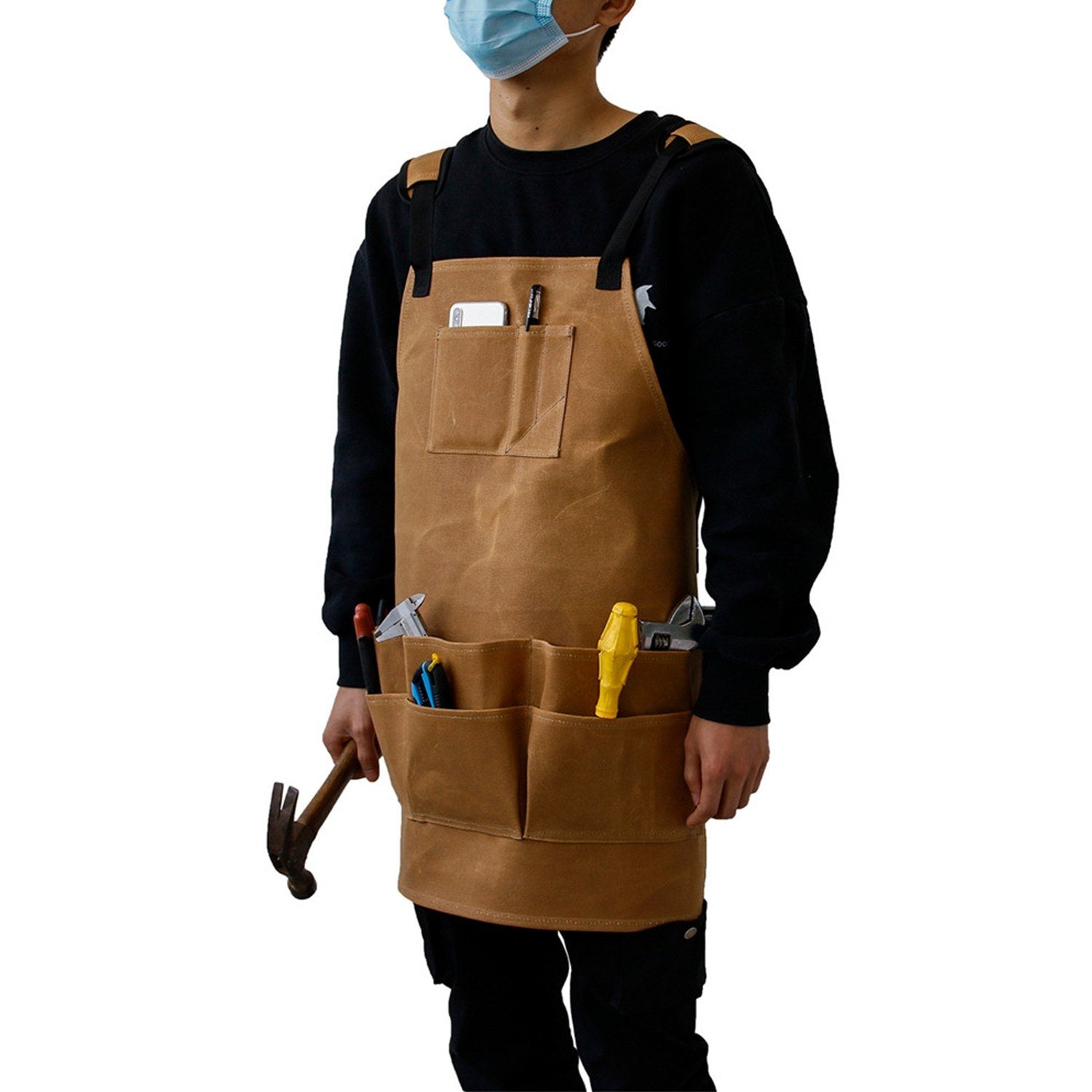 Garden Tool Apron Adjustable Waist with Pockets Waterproof Canvas Home Organizer