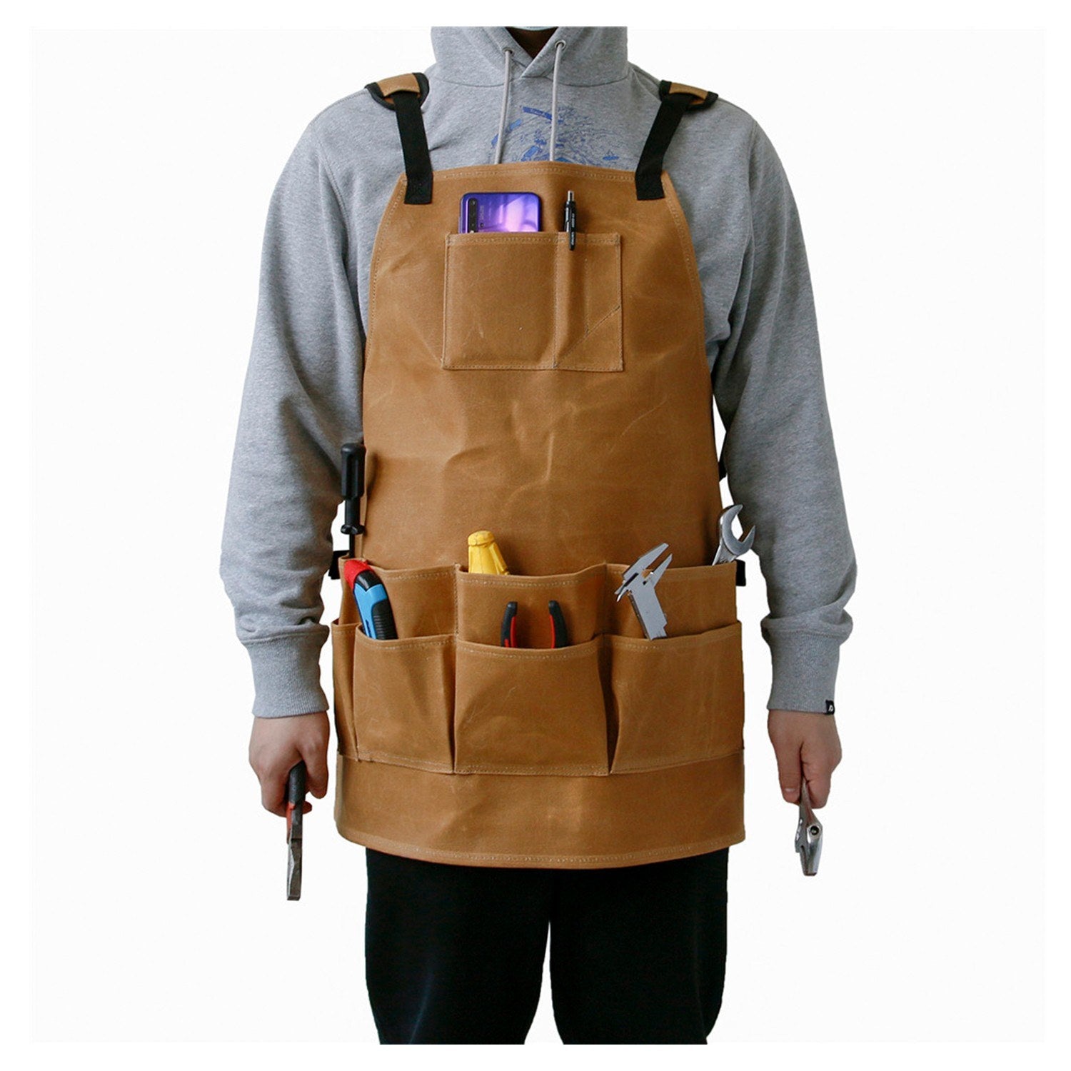 Garden Tool Apron Adjustable Waist with Pockets Waterproof Canvas Home Organizer