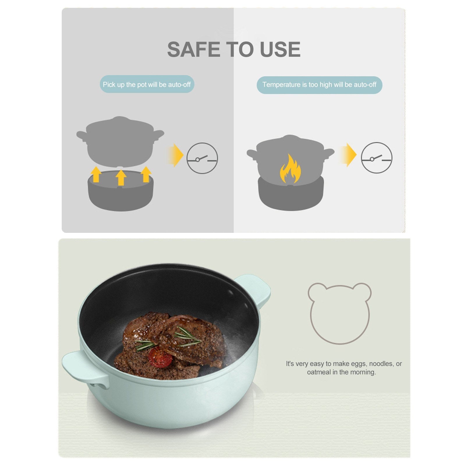 2.5L Electric Hot Pot 220V Electric Cooker Skillet Non-Stick Rapid Noodles Cooker with Lid