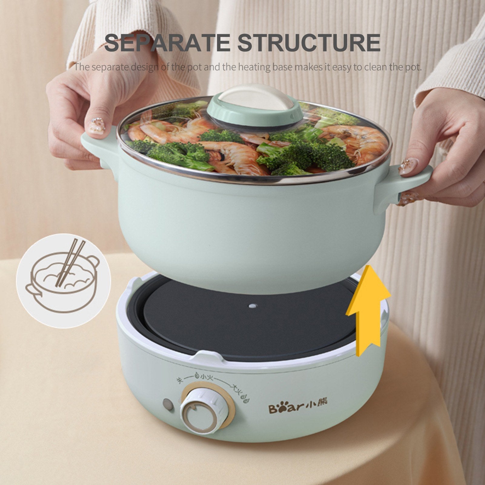 2.5L Electric Hot Pot 220V Electric Cooker Skillet Non-Stick Rapid Noodles Cooker with Lid