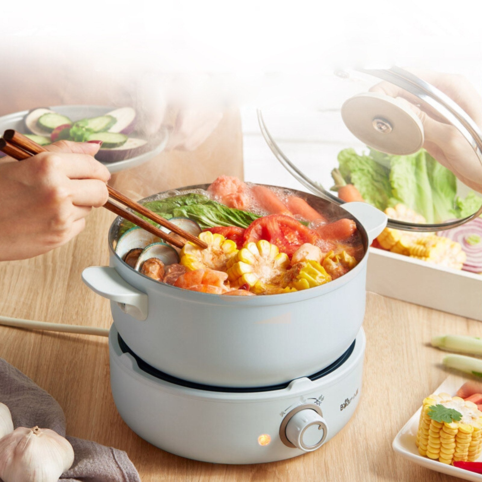 2.5L Electric Hot Pot 220V Electric Cooker Skillet Non-Stick Rapid Noodles Cooker with Lid
