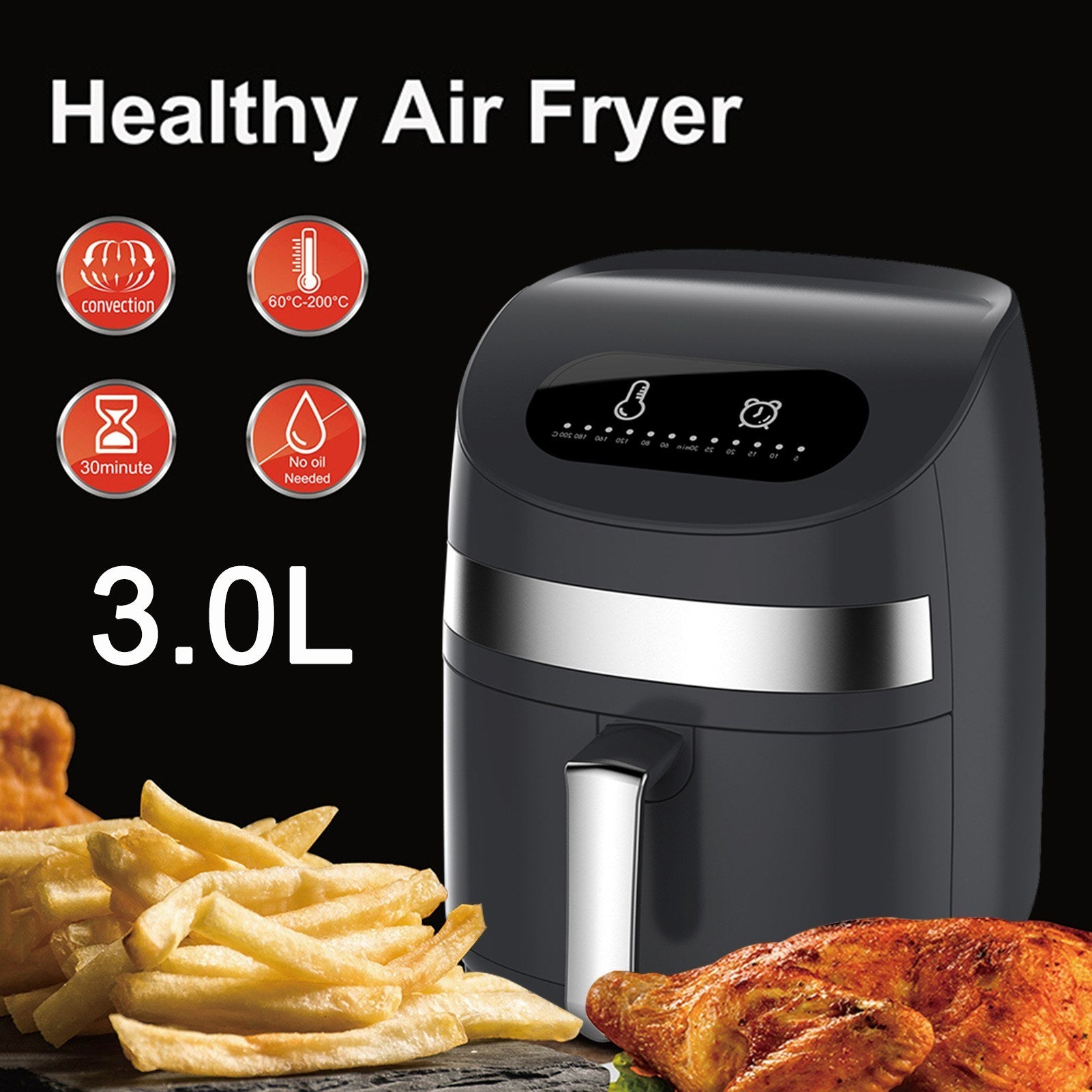 1000W Air Fryer 3L Electric Hot Air Fryer Oven