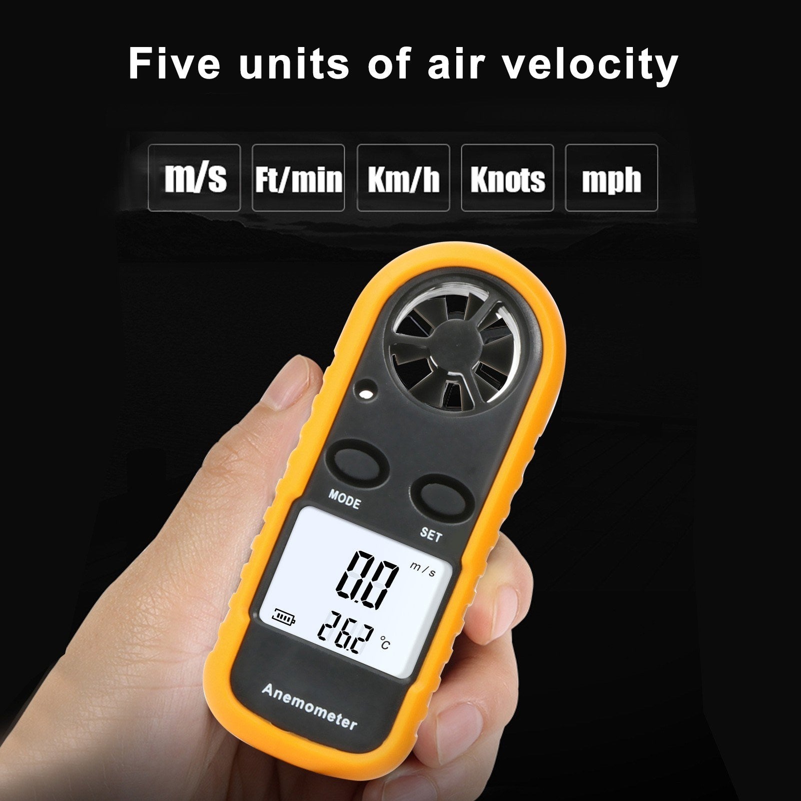 Handheld Wind Speed Meter Anemometer Portable Gauges Air Flow Thermometer