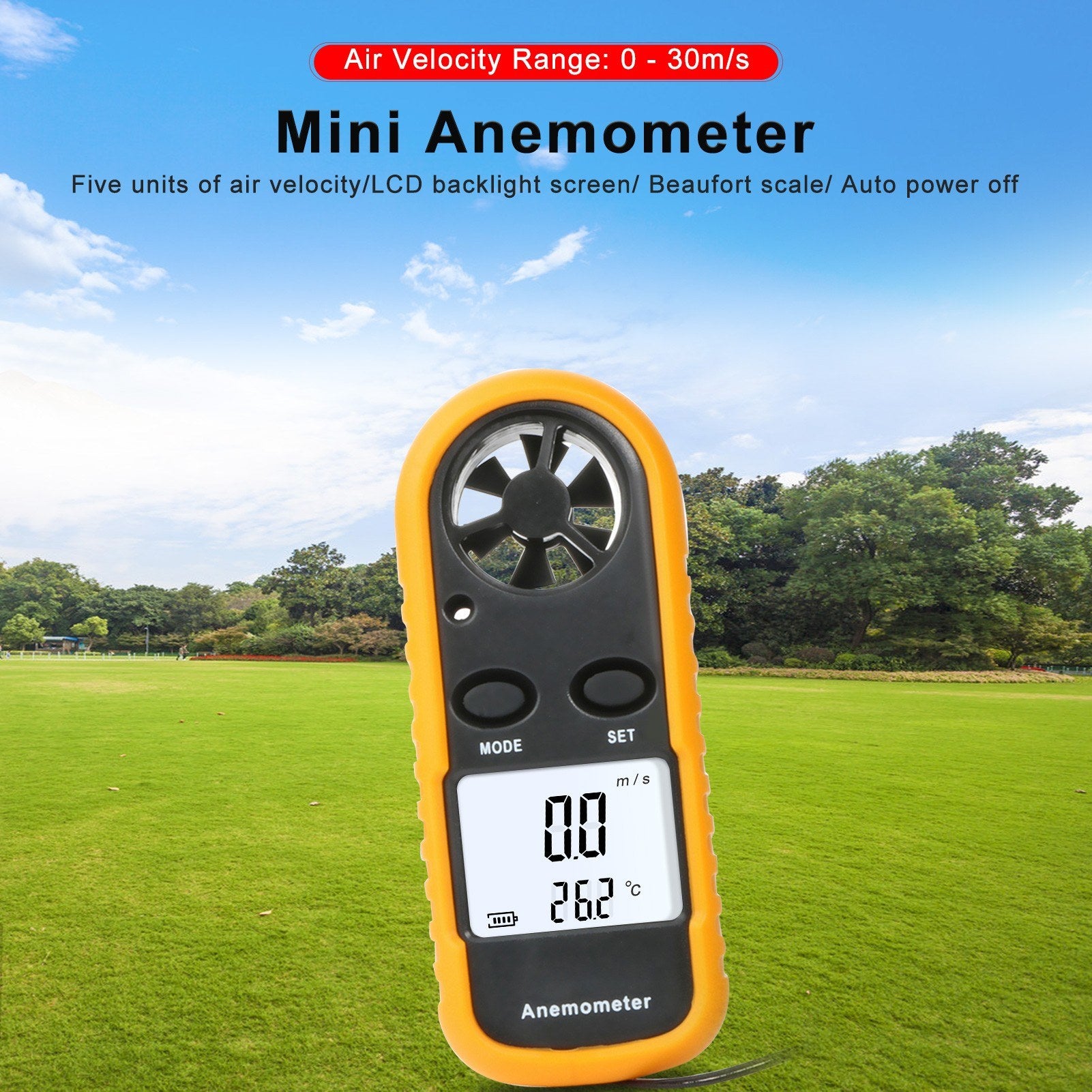 Handheld Wind Speed Meter Anemometer Portable Gauges Air Flow Thermometer