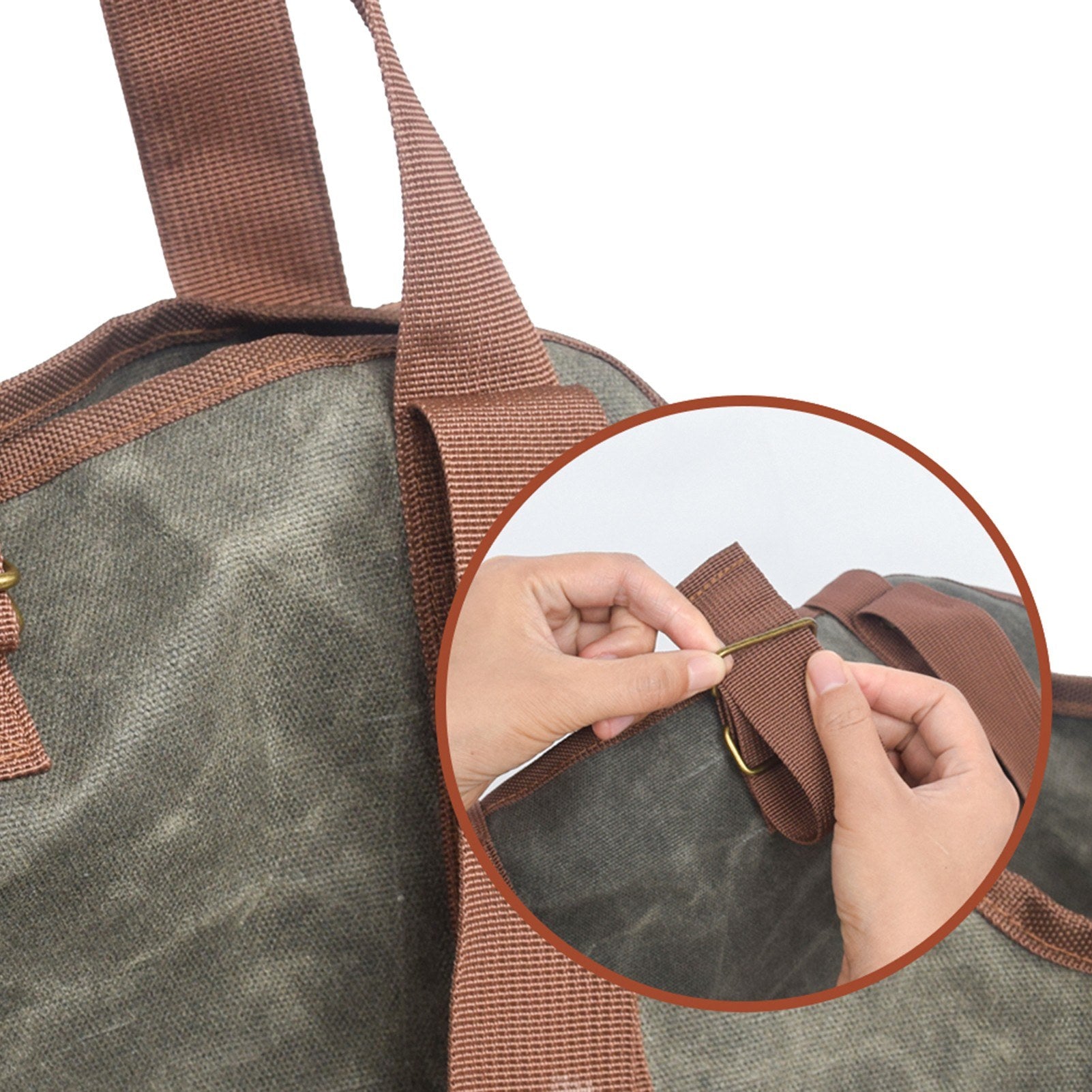 Large Firewood Bag Wax Canvas Log Carrier Tote with Pocket