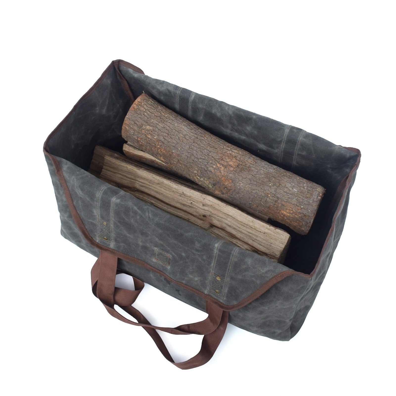 Large Firewood Bag Wax Canvas Log Carrier Tote with Pocket