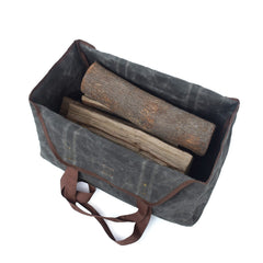 Large Firewood Bag Wax Canvas Log Carrier Tote with Pocket