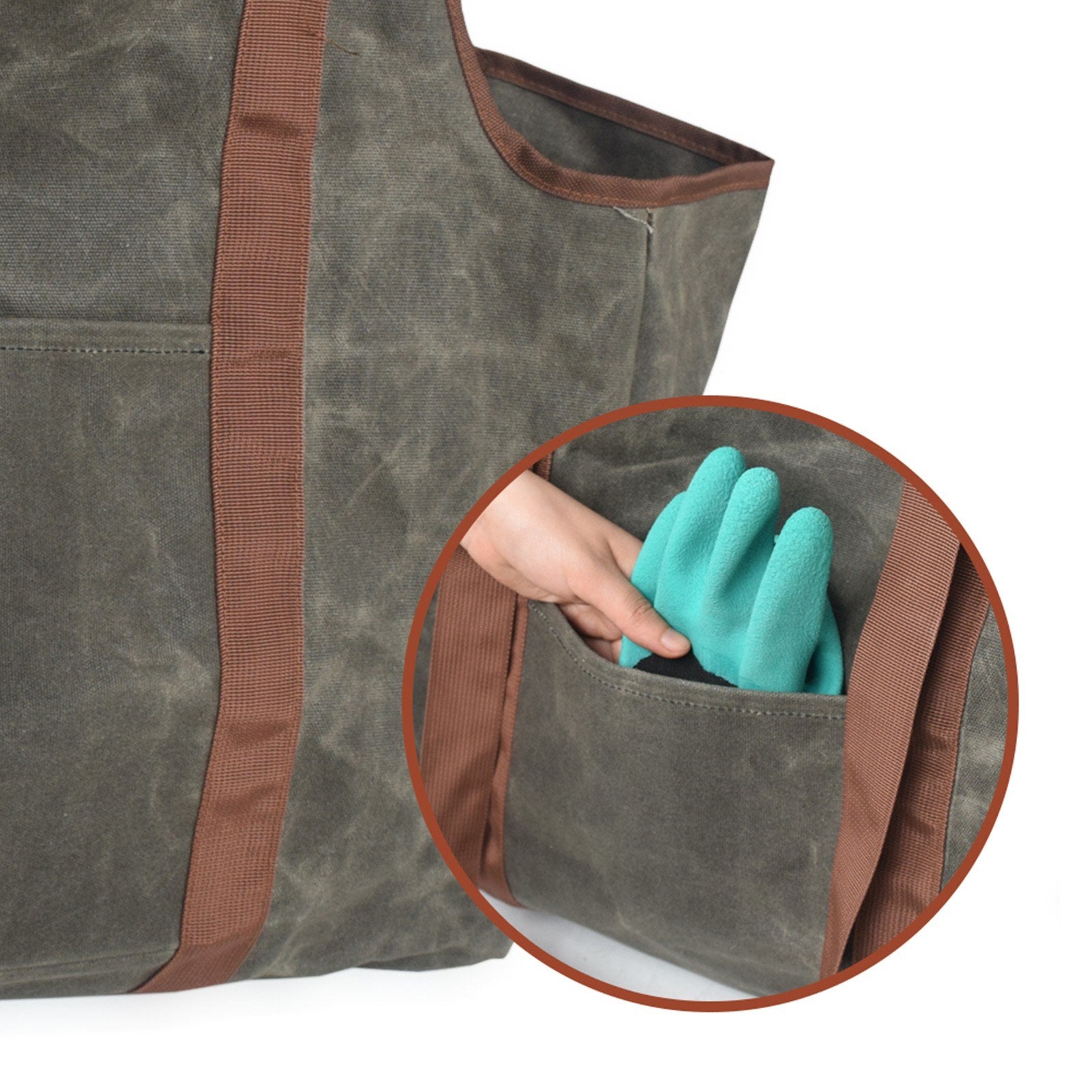 Large Firewood Bag Wax Canvas Log Carrier Tote with Pocket