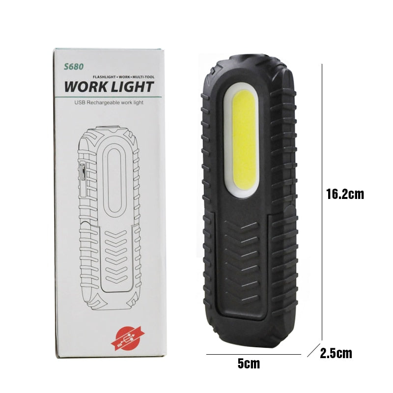 2-in-1 Rechargeable Led Work Light Portable Built-in Battery Flashlight Magnetic COB Work Light For Emergency Car Repairing