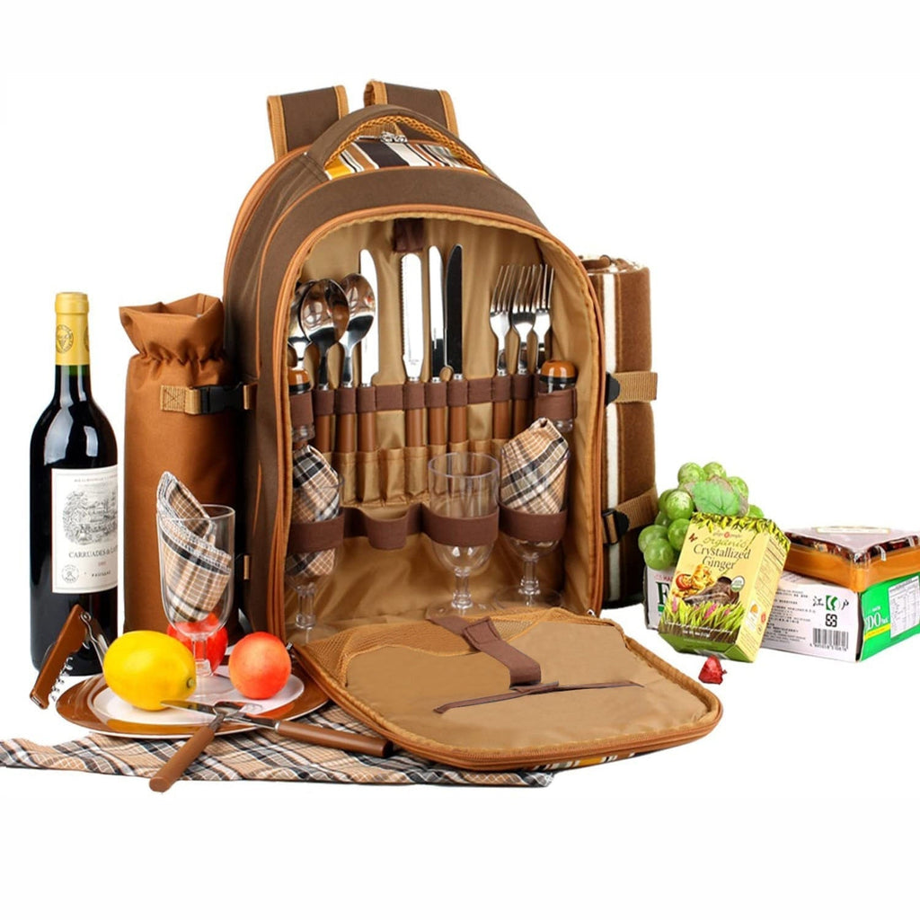 Picnic Bag Tableware Set Outdoor Portable Thermal Insulation Cold Storage 4Four-person Camping Double-shoulder Picnic Backpack