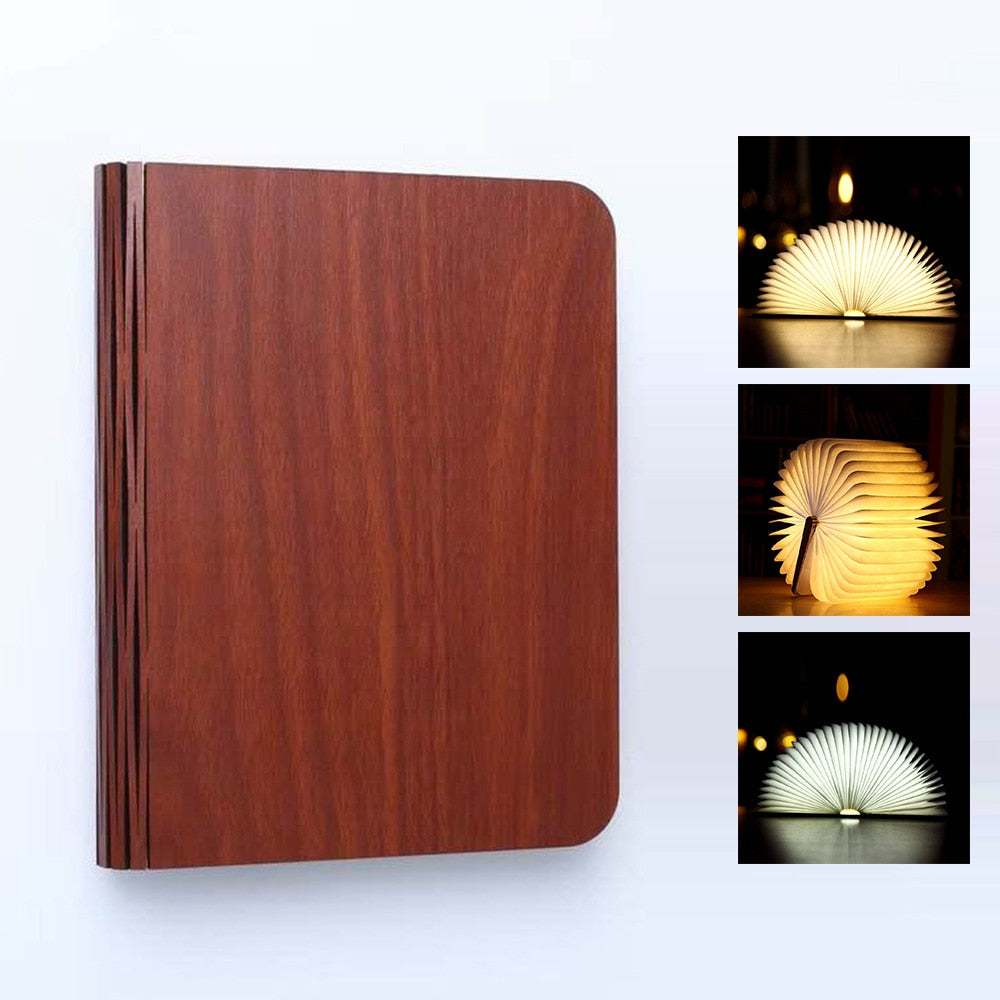 Wooden LED PU Leather USB Rechargeable Magnetic 3 color Foldable Night Booklight