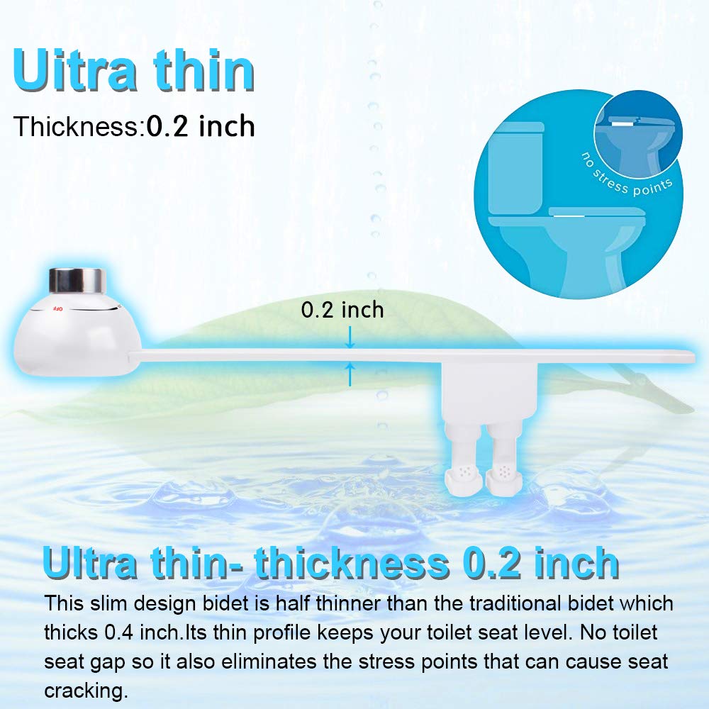 Ultra Thin Non-Electric Bidet Toilet Seat Dual Nozzle Sprayer
