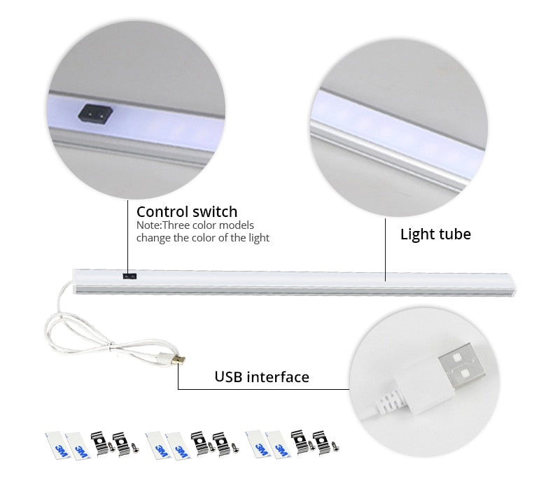 5V USB Powered Smart LED Kitchen Hand Sweep Sensor Lamp High Brightness Backlight for Cabinet Wardrobes Drawer 30/40/50 cm