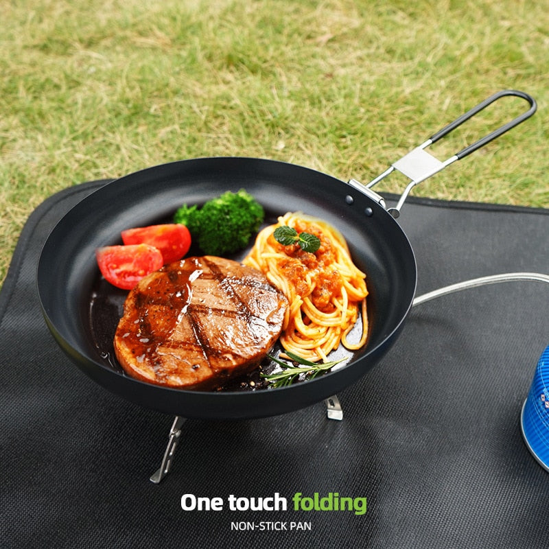 Outdoor Portable Folding Pan Small Frying Pan Camping Picnic Cookware Non-stick Pan Cooking Tableware Camping Utensils