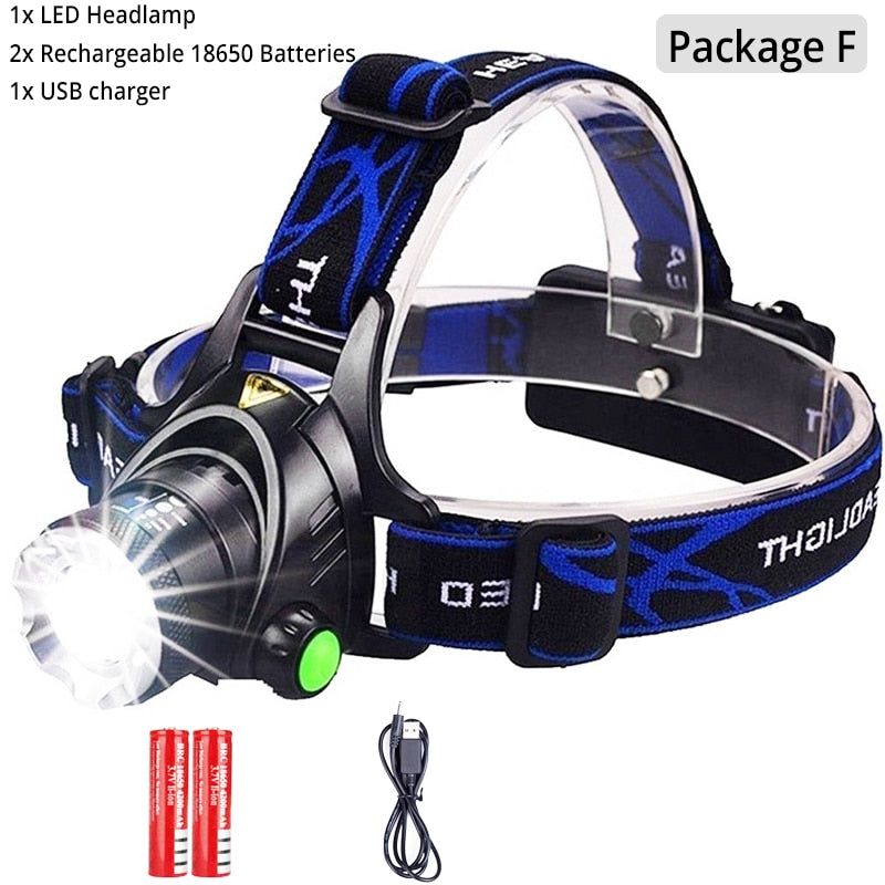 Powerful LED Headlamp USB DC Charging Headlight Waterproof Head Lamp Use 18650 Battery Zoomable Head Light for Camping